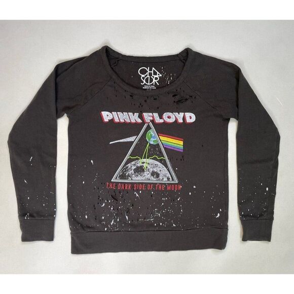 Chaser Pink Floyd Graphic Sweatshirt Women XS Black Distressed Paint Splatter - Picture 1 of 5